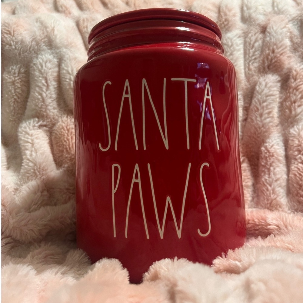 Rae Dunn Santa Paws Red Christmas Ceramic Treat Jar Canister Magenta Artisan